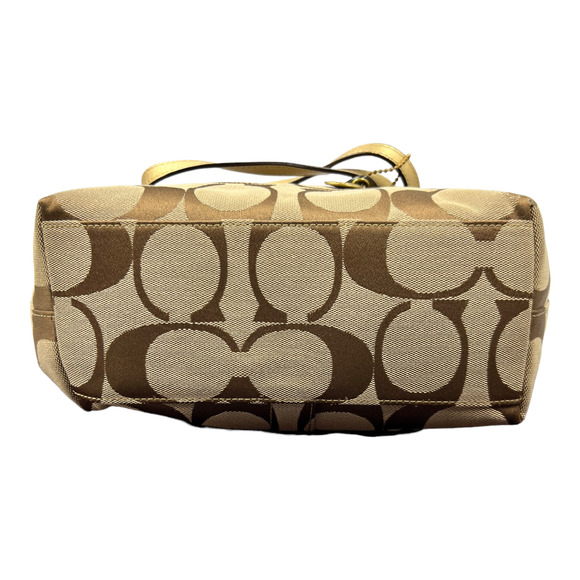 COACH Signature C Khaki Gold Leather Poppy Glam Shoulder Tote Bag 13826 - Picture 6 of 8